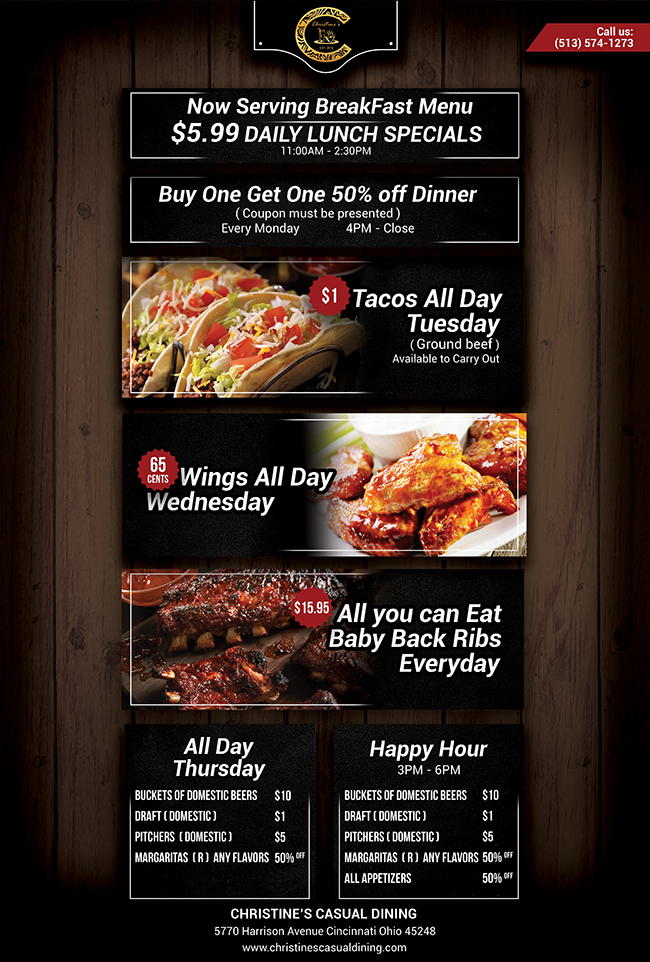 Menu Christine's Casual Dining